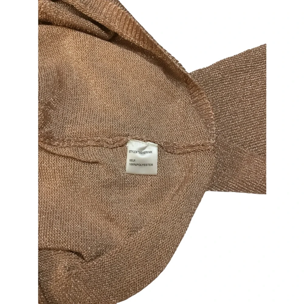 Dee Elly Metallic Shimmer Cropped Front Tie Bell Long Crochet Sleeve Rose Gold S - Picture 11 of 12